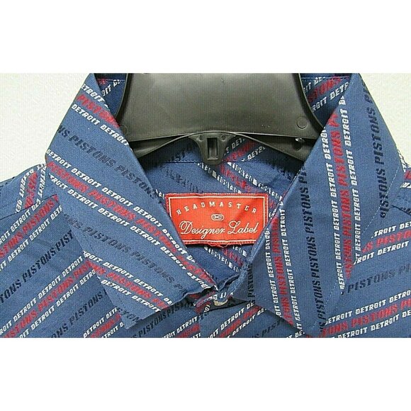 NBA Detroit Pistons Blue Button Up Dress Shirt Long Sleeve by Headmaster size XL - Picture 4 of 10